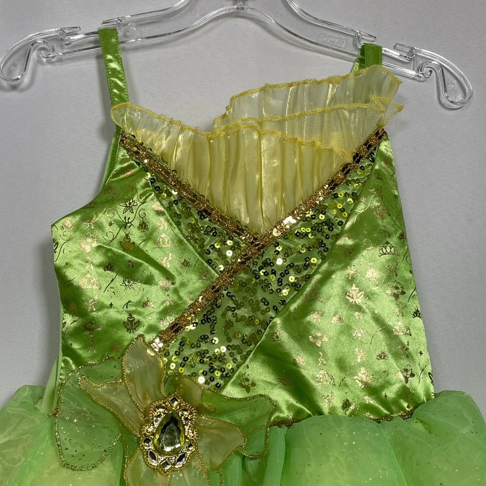 Disney Princess Tiana Green Sequined Costume Dress Girl's Sz 5/6 - Picture 3 of 8